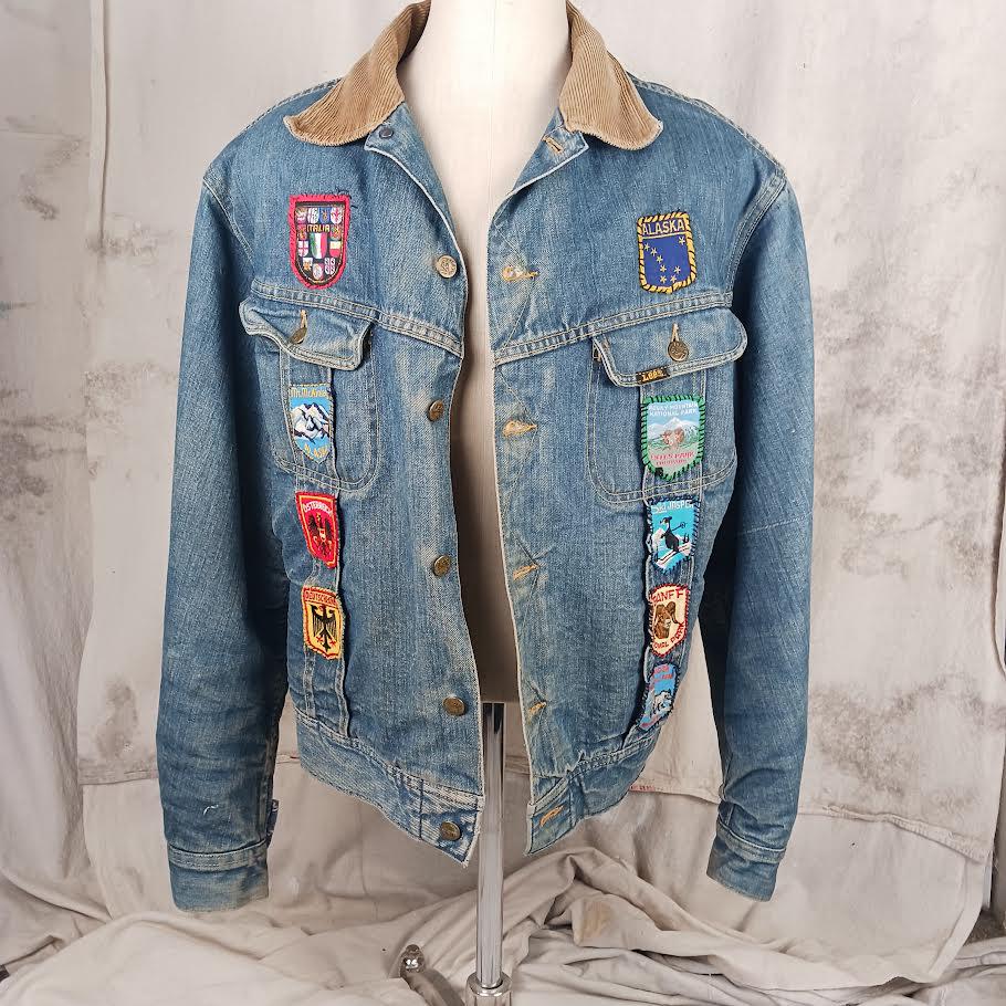 Vintage 70s Lee Storm Rider Denim Jacket: Blanket Lined, Patches