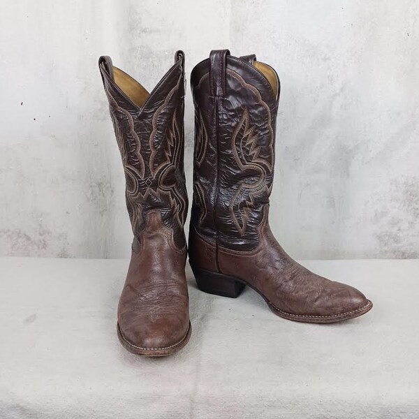 Vintage Brown Full Leather Tony Lama Cowboy Boots Men's Size 8 1/2