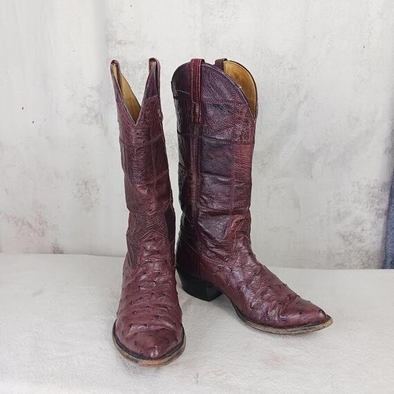 Vintage Nocona Purple Ostrich Patchwork Cowboy Boots 