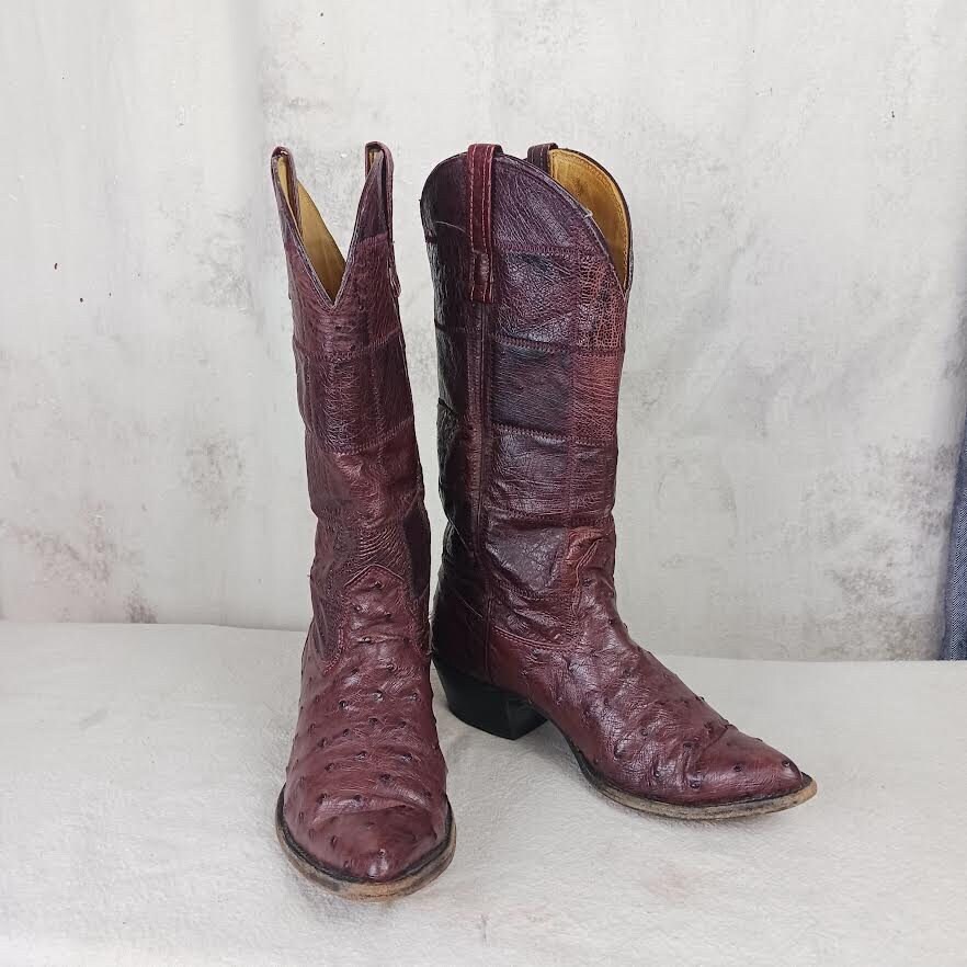 Nocona Ostrich Dark Burgundy Brown Western Cowboy Boots Los Altos Men main image 3