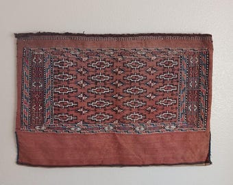 Tapiz antiguo de pared con bolsa de lana torba turcomana de Ersari