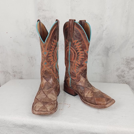 Leather Patchwork Cowboy Boots: Anderson Bean Squ… - image 1