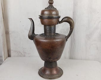 Vintage Copper Water Jug Pot Vessel With Lid