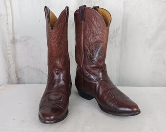 Vintage Brown Full Leather Nocona Cowboy Boots Made Men's Size 9 1/2 EE