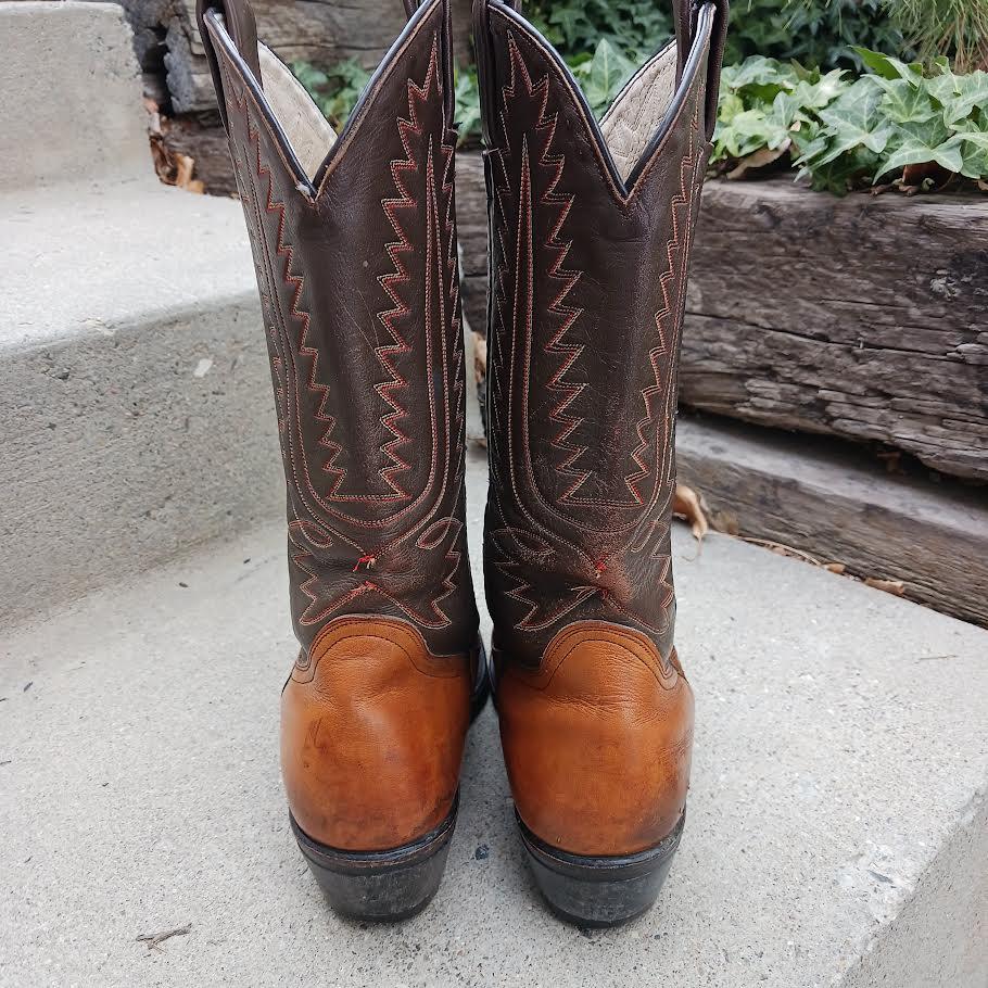 Vintage Brown Leather Steel Toe Cowboy Boots Men