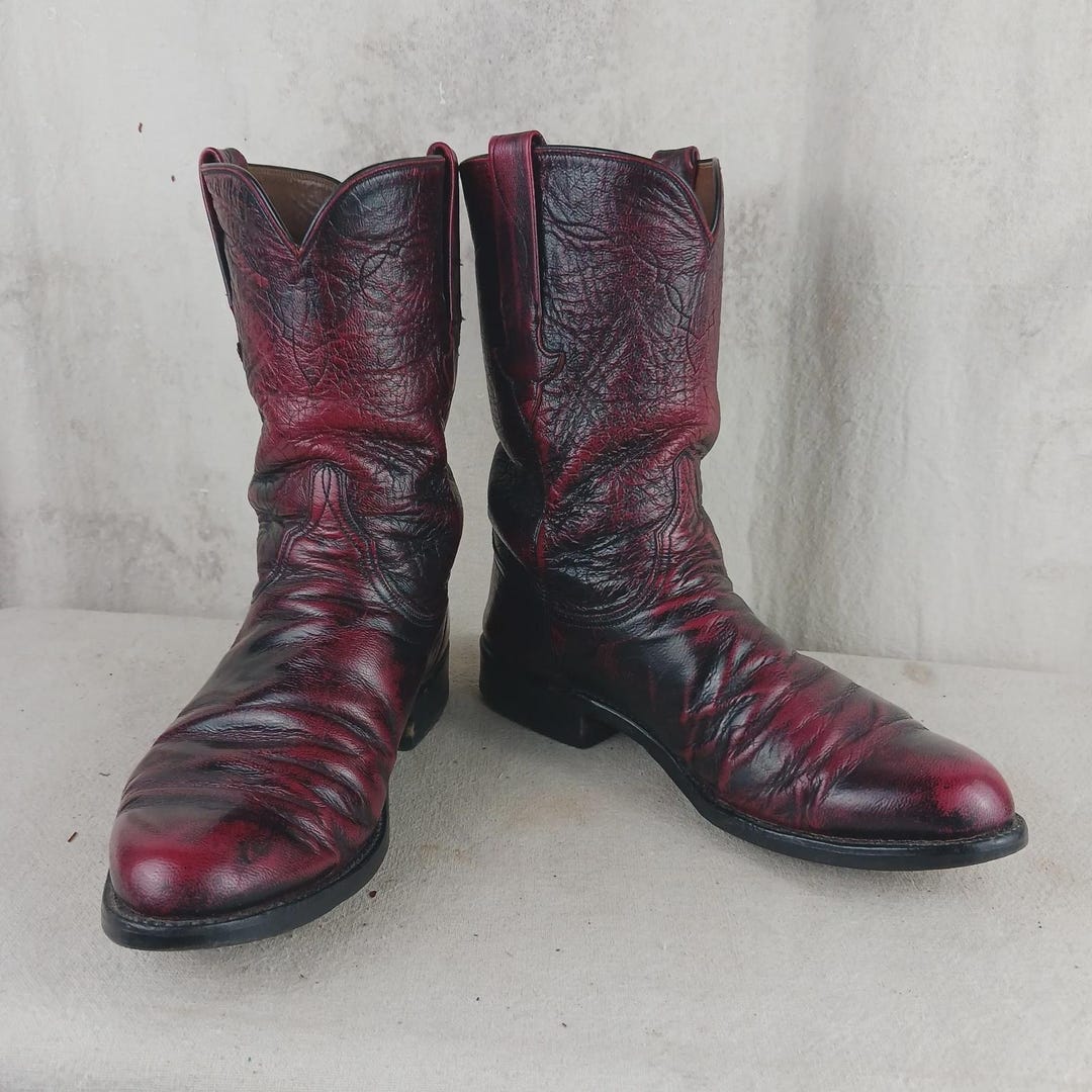 Lucchese メンズ ウエスタンブーツ ダークレッド レザー　9Ｄ Vintage Lucchese Dark Cherry Red Cowboy Boots Men's Size 8 1/2 - Etsy