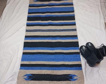 Vintage Wool Southwest Rug Blue, Black And Brown