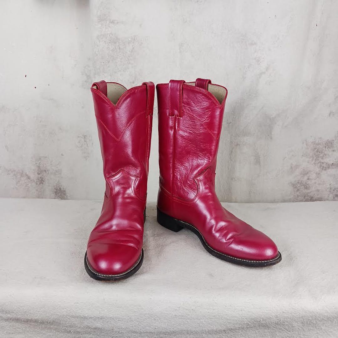 Vintage Justin Red Leather Roper Cowboy Western Boots Women's Size 8 - Etsy