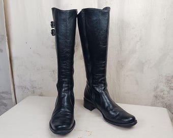 Black Leather Paul Green Munchen Knee High Boots Made In Austria Women&#39;s Size 8