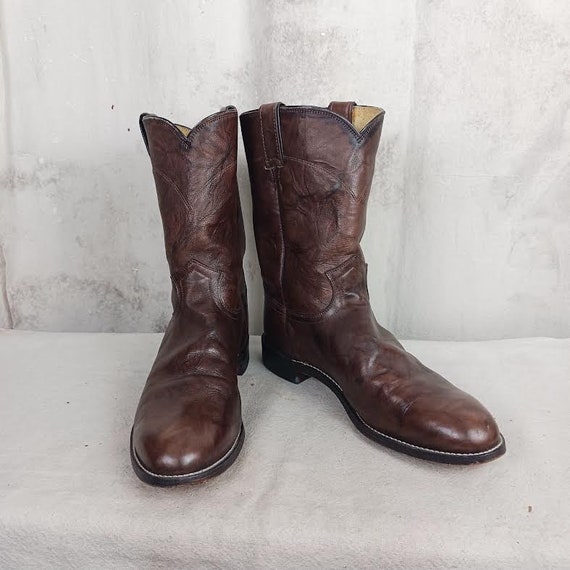 Vintage Justin Brown Leather Roper Boots, Men display picture 3