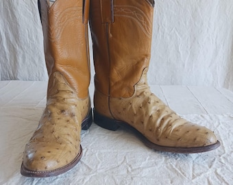 Vintage Justin Ostrich Roper Style Cowboy Boots USA Made Women's Size 9