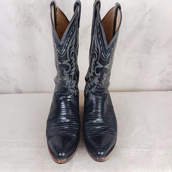 Vintage Dan Post Black Lizard Cowboy Boots Made i… - image 3