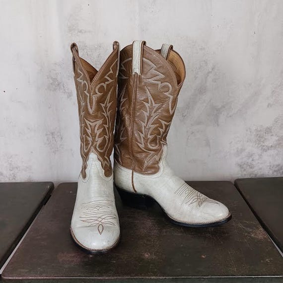 90s tony lama ウエスタンブーツ ホワイト 9E Vintage Tony Lama Black Label Round Toe Cowboy Boots Men's Size 7