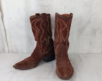 Vintage Durango Brown Suede Cowboy Boots, Men's 7.5