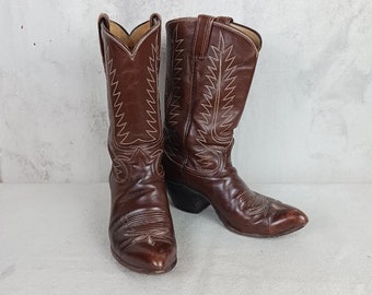 Vintage Tony Lama Brown Cowboy Boots Made In The USA Women&#39;s Size 5 1/2