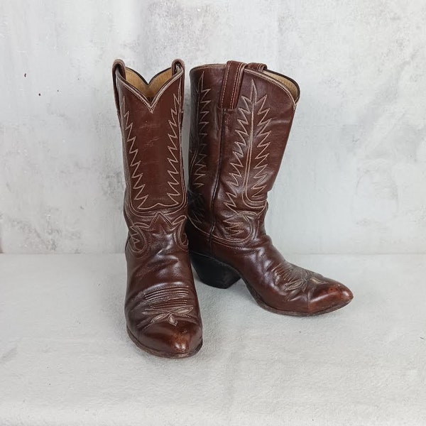 Vintage Tony Lama Brown Cowboy Boots Made In The USA Women's Size 5 1/2