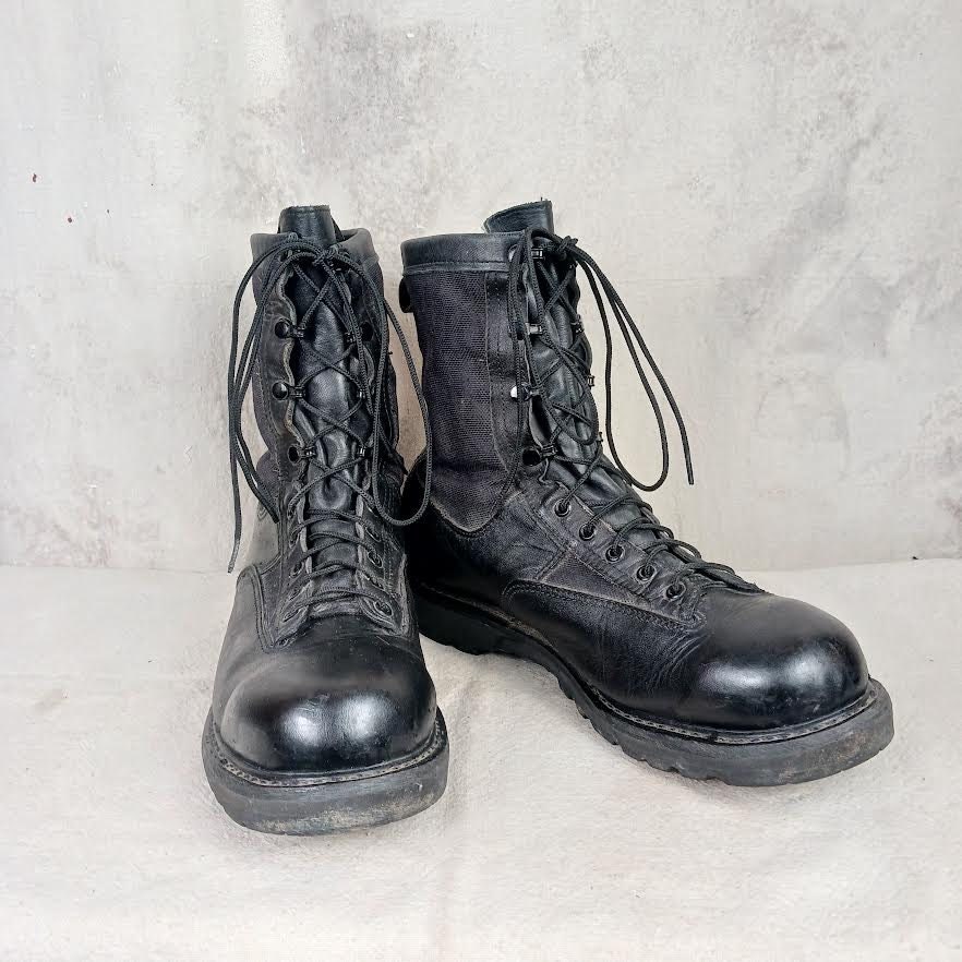 Combat Boots Mens 10R Black Leather Canvas Steel Shank Military Gorpcore Military Issue Black Leather Climber Combat Boots Size 10R  main image 4