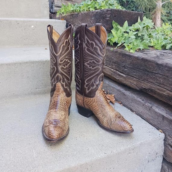 Vintage Tony Lama Black Label Snake Skin Cowboy Boots Men 