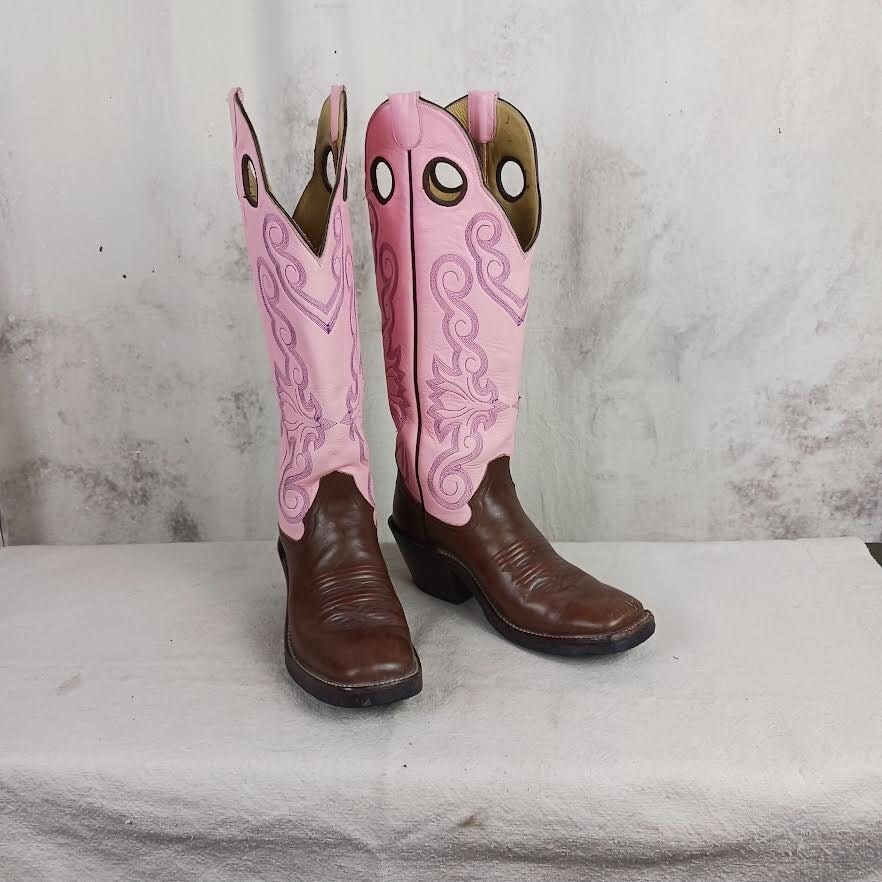 Pink and top brown cowgirl boots