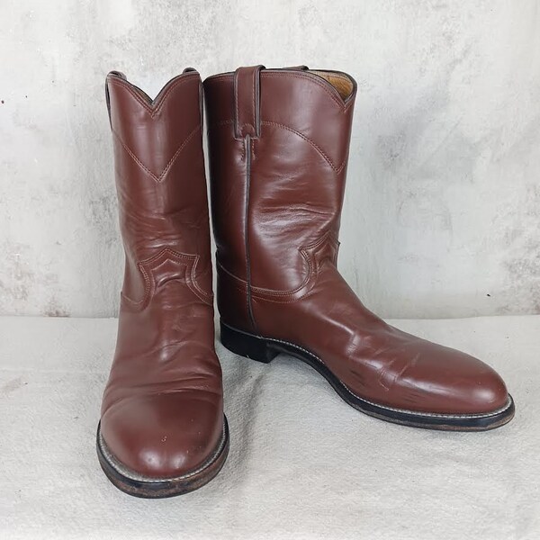 Vintage Brown Leather Justin Roper Boots Men's Size 12 B