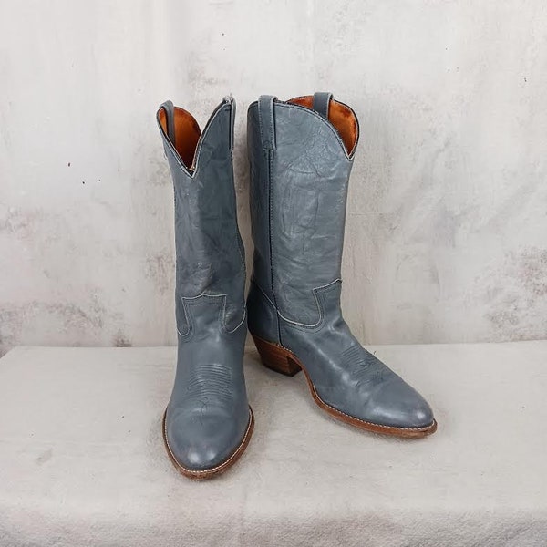 Vintage Double H Gray Full Leather Cowboy Boots Men's Size 13