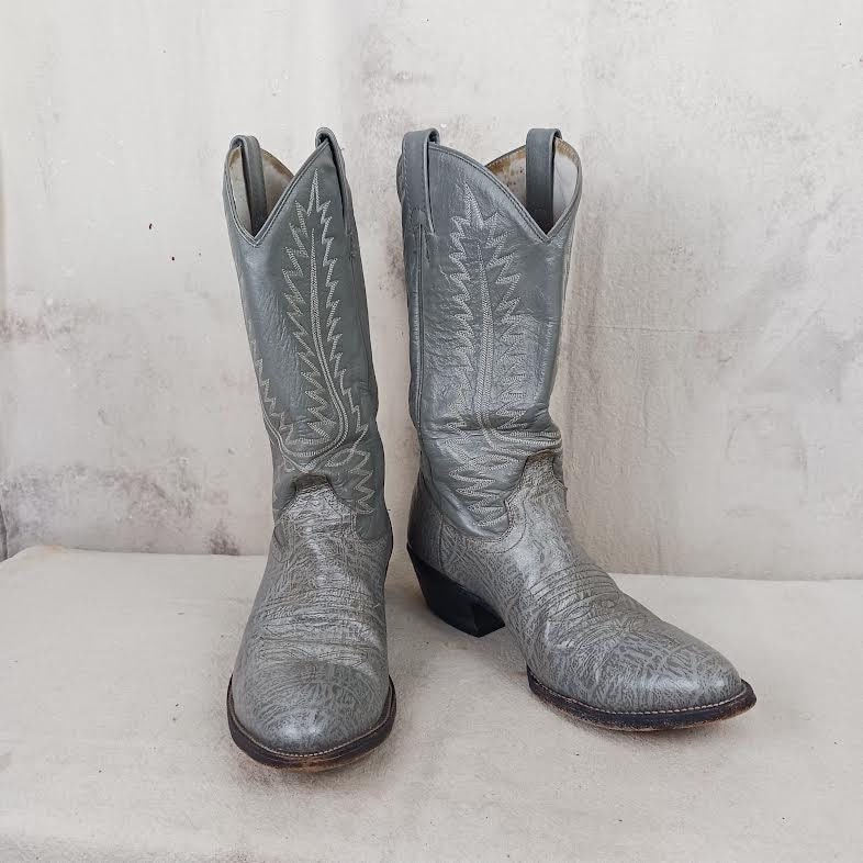 Vintage Gray Full Leather Rounded Toe Cowtown Cowboy Boots  display picture 1