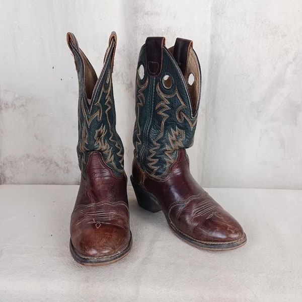 Vintage Double H Full Leather Cowboy Boots Men's Size 9