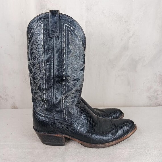 Vintage Dan Post Black Lizard Cowboy Boots Made i… - image 2