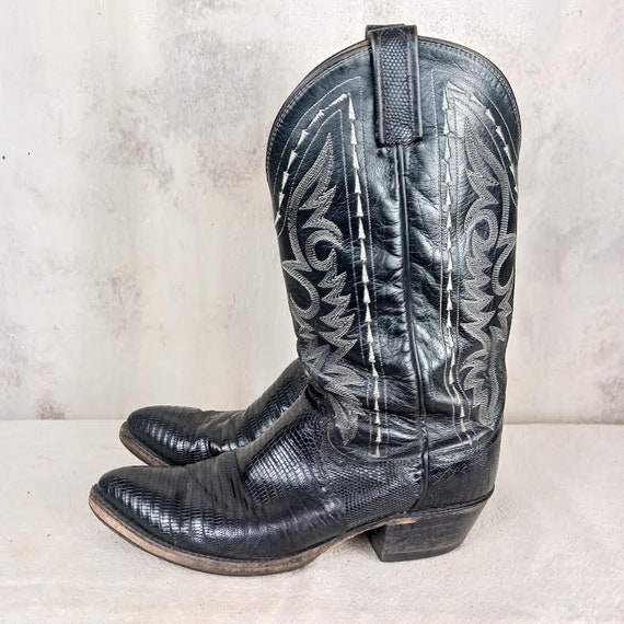 Vintage Dan Post Black Lizard Cowboy Boots Made i… - image 4