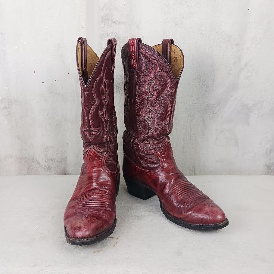Tony Lama Men’s 8.5D Burgundy Leather Western Roper Ankle Boots – Zip Up Tony Lama 8 Men main image 4