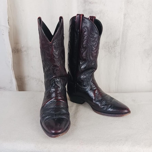 Vintage Dan Post Dark Cherry Red Cowboy Boots Men's Size 8 EW