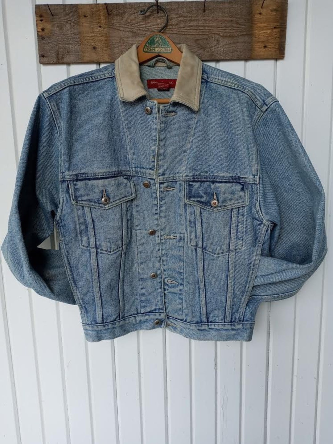 Leather collar jean jacket online