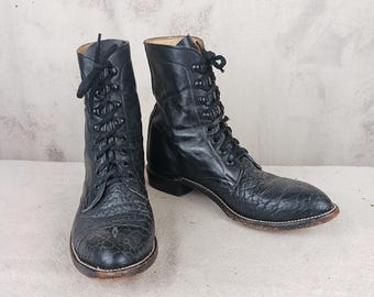 Abilene Boots Men\'s Size 10 EE Black Pebbled Leather Kiltie Lace Up Boots Casual Abilene Men main image 2
