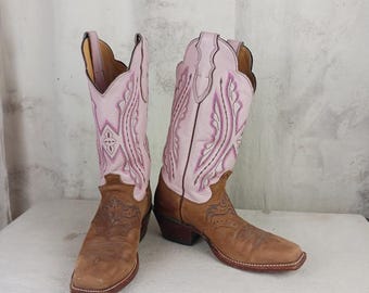 Vintage Brown And Pink Justin Cowboy Boots Made in the USA Women's Size 6