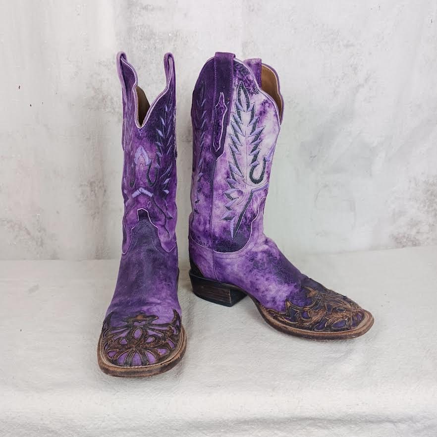Lucchese Purple Cowgirl Square Toe Cowboy Boots Women s Size 7 Etsy Canada
