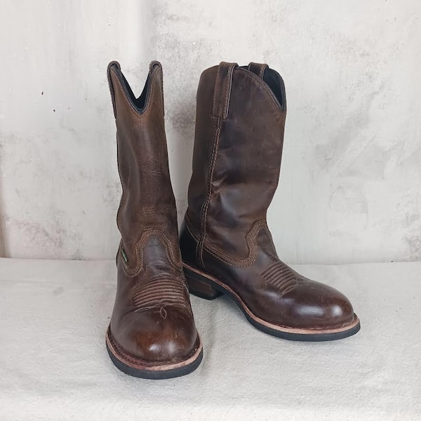 Vintage Dan Post Brown Leather Roper Work Boots Men's Size 7 1/2