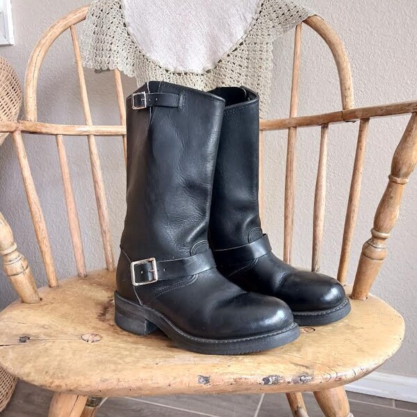 Black Leather Double H Riding Punk Engineer Harness Work Boots Women's Size 7 1/2