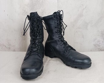 Vintage Black Leather US Army Combat Jump Work Paratrooper Boots Men's Size 11