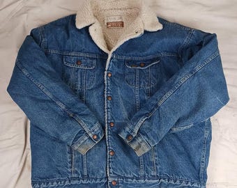 Vintage 80s Sears Roebucks Jean Jacket XL Sherpa Lined Denim Coat
