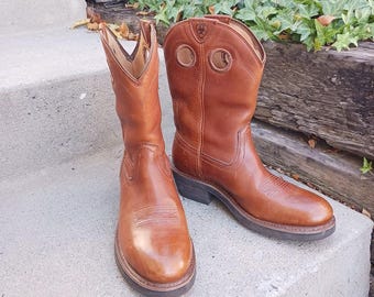 Dodge City Cowboy Boots VINTAGE Camel Brown Keyhole Cutout Western Men Size 10 D Vintage Y2K Mens Keyhole Cutout Cowboy Boots // Brown  main image 3