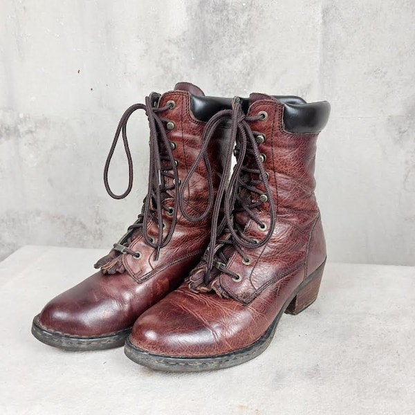 Vintage Double H Brown Leather Packer Boots Women's Size 9 1/2