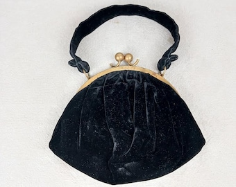 Mid Century Black Velvet Purse Clutch Handbag Made in the USA