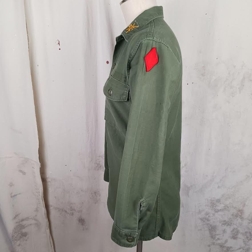 1960's U.S. Army Shirt OG 107 Cotton Sateen With Patches