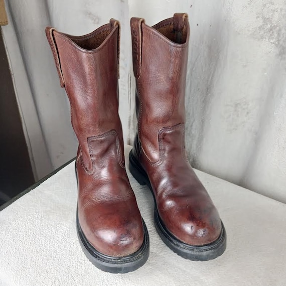 Brown Leather Red Wing Pecos Steel Toe Boots Men display picture 1
