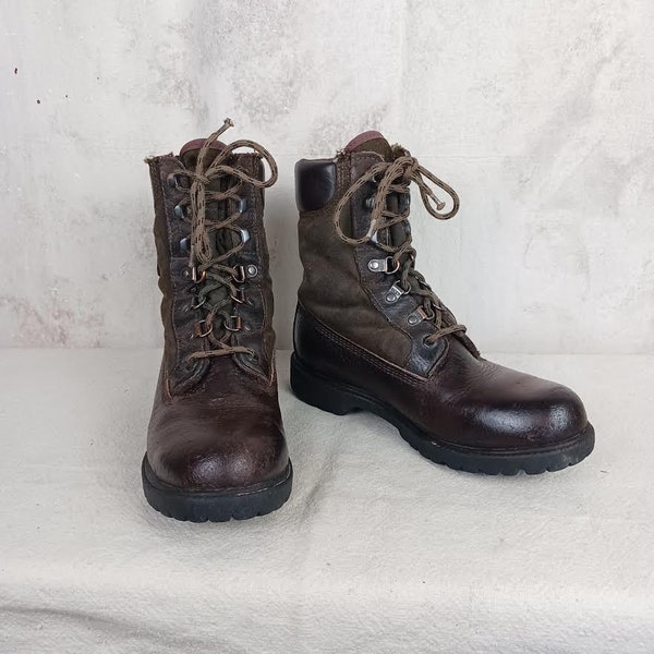 Vintage Rocky Brown Leather And Canvas Hiking Boots Women's Size 8