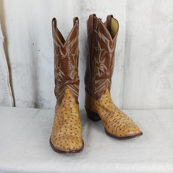 Vintage Tony Lama El Rey Ostrich Cowboy Boots Wit… - image 1
