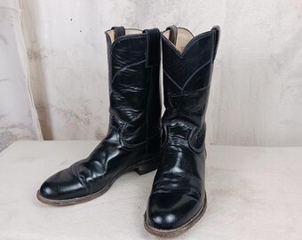 Vintage Black Full Leather Justin Roper Boots Made in the USA Women's Size 7