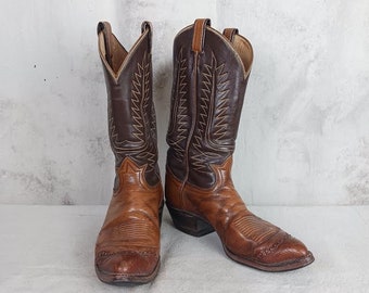 Vintage Black Label Tony Lama Lizard Tipped Cowboy Boots Men's Size 10