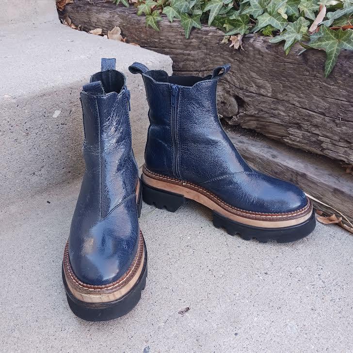 Free People Blue Leather Platform Boots Women's Size 8 1/2