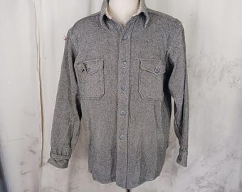 Vintage Heavy Wool Shirt By Woolrich Dark Gray And White Striped Men&#39;s Size Large
